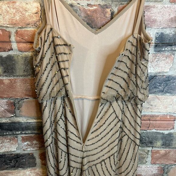 Adrianna Papell Hand-beaded Blouson Long Sleeveless Gown in Nude Size 4 - Picture 2 of 9